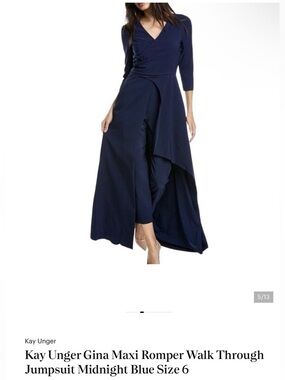 Kay Unger Gina Maxi Romper Walk Through Jumpsuit Midnight Blue Size 6